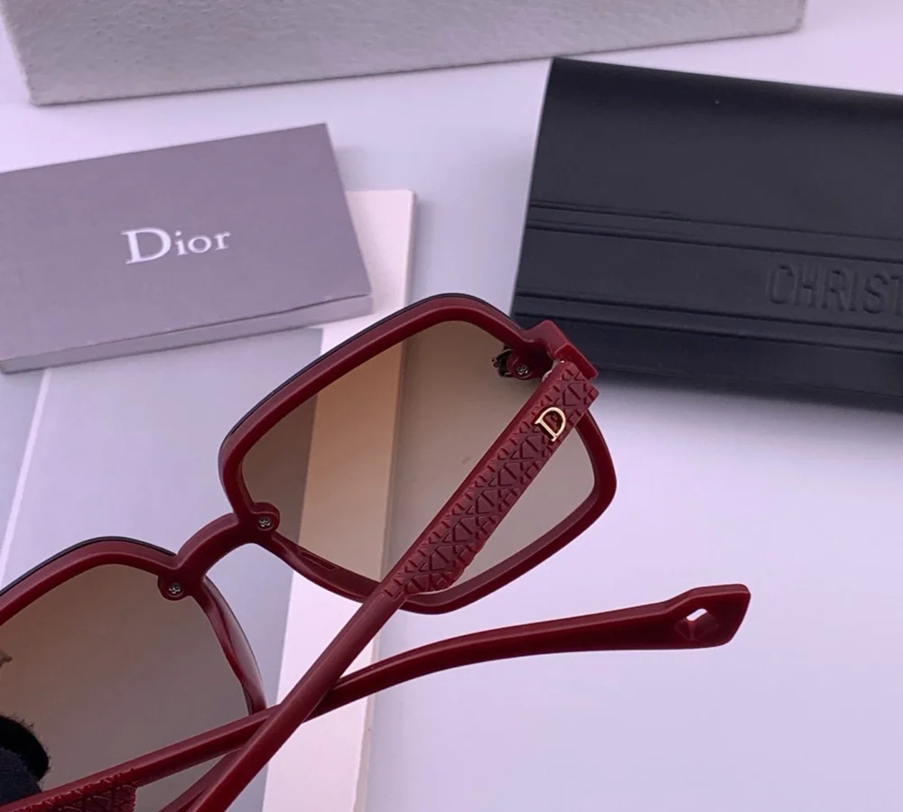 Dior Burgundy Square Frame Sunglasses with Logo Detail